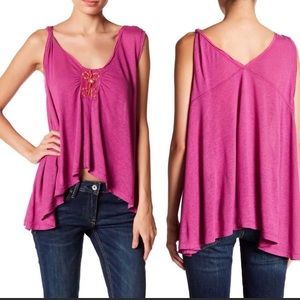 Free People Fuchsia Pink Vibes Beaded Tank Cami